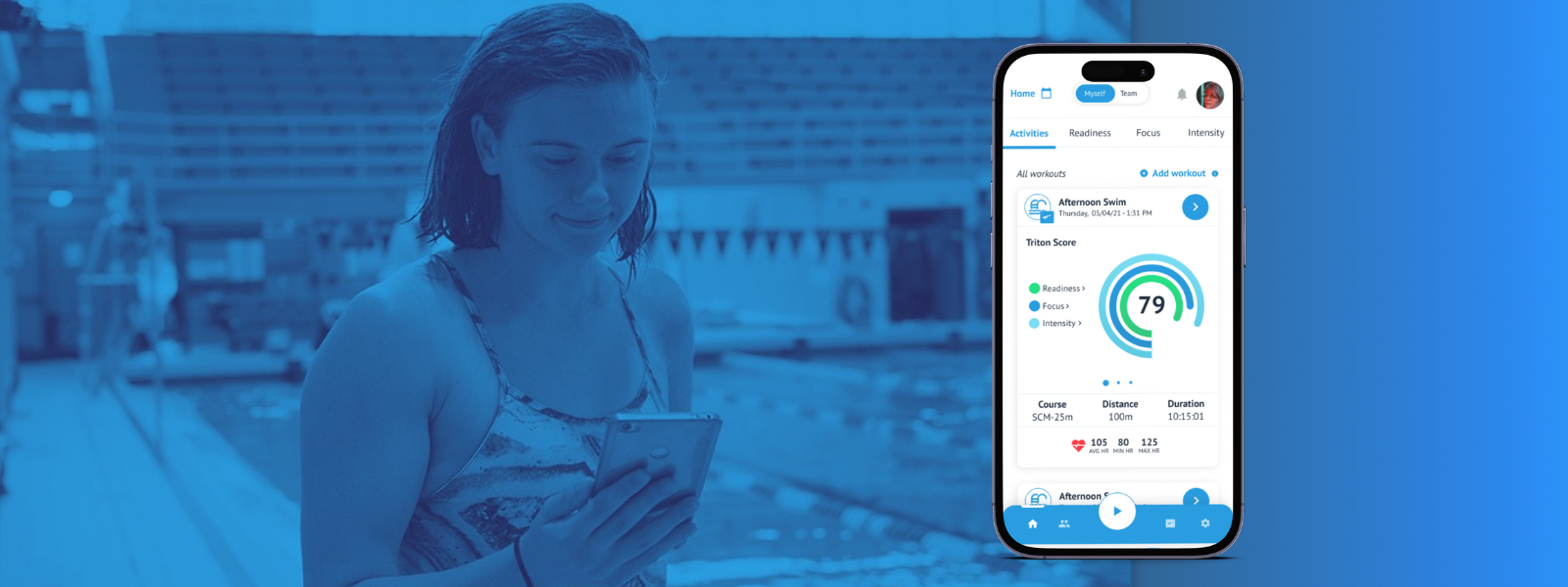 Swimmer engaging with data after practice